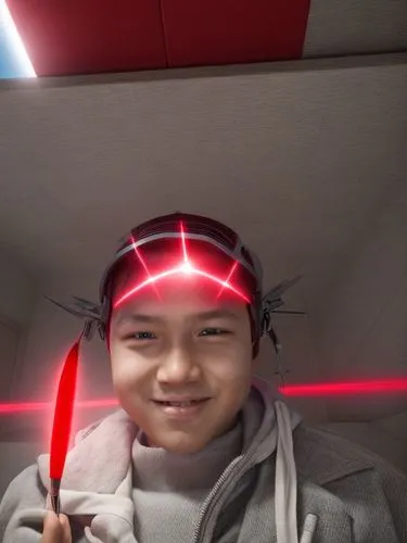 A boy emits a red laser from his eyes,laser sword,fisheye lens,asian lamp,laser,jedi,babi panggang,laser beam,gungdo,led,laser light,the face of god,master lamp,asian vision,tekwan,cyborg,kapparis,wif