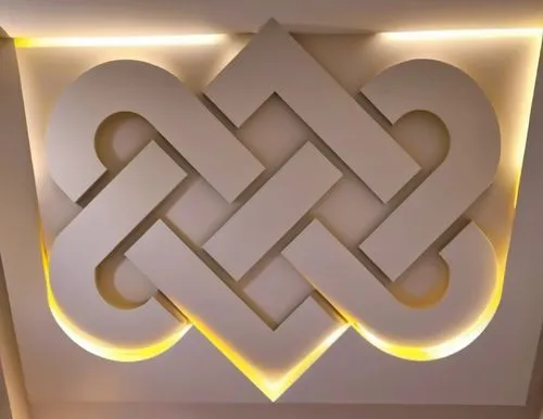 Gypsum decoration in the ceiling of a room with hidden LED lighting,the unique ceiling is designed with a beautiful knot,dribbble logo,alumax,mercedes logo,square logo,wunderman,al jazeera,Photography