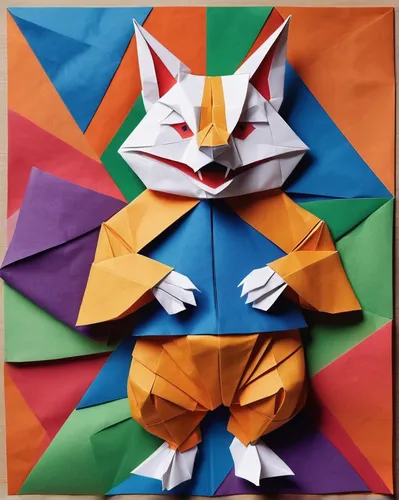 Compose a humorous article about a mischievous school mascot causing chaos during a pep rally.,paper art,origami paper,origami,geometrical animal,folded paper,low-poly,low poly,a fox,kit fox,child fox