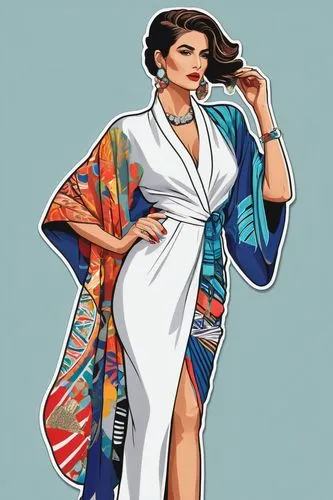 caftan,yukata,fashion vector,beach towel,retro paper doll,kaftan,Unique,Design,Sticker