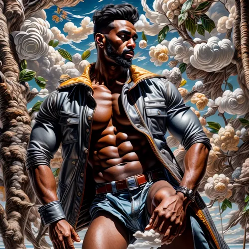 gardener,african american male,poseidon,statue of hercules,hercules,muscle icon,michelangelo,fantasy portrait,black male,macho,black man,male model,black businessman,african man,fantasy art,milk chocolate,dark chocolate,adonis,garden of eden,nature and man