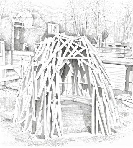 dog house frame,charcoal kiln,wood doghouse,wood structure,children's playhouse,wooden frame construction,iron age hut,adventure playground,dog house,insect house,outdoor structure,straw hut,wooden construction,wood pile,chicken coop,roof truss,pop up gazebo,brick-kiln,burr truss,outdoor play equipment