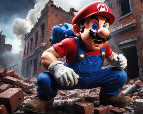 super mario brothers,super mario,mario,mario bros,luigi,plumber,smash,demolition,rubble,nintendo,demolition work,greed,ash wednesday,building rubble,wall,home destruction,game over,destruction,crash-land,digital compositing,Conceptual Art,Daily,Daily 01