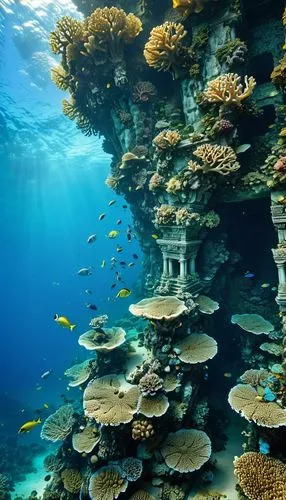 Deep under the sea, there is a temple, a magnificent complex of buildings, a majestic altar to the gods of the world. The main corridor of the palace has stone pillars, on which there are many totem r