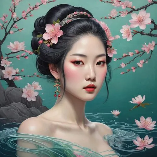 water lotus,jianying,zuoying,jianfeng,geisha girl,geisha,Illustration,Japanese style,Japanese Style 21