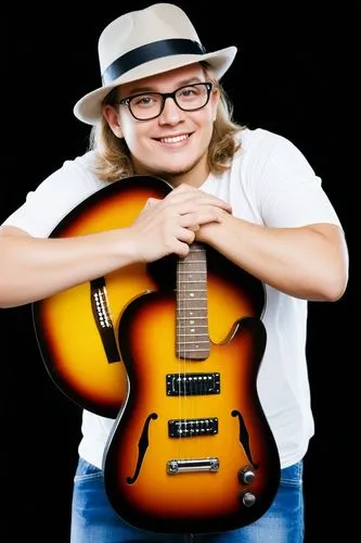 a man with a hat holding a guitar,guiterrez,guitarra,guitton,hofner,guitar,guitar player