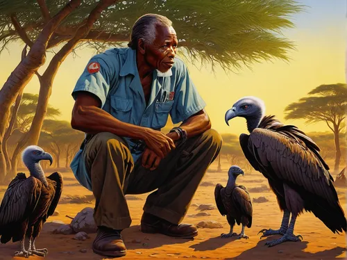 Create a heartwarming tale set in a remote African village, where a young child befriends an injured vulture and nurses it back to health.,african businessman,vulture african,blue macaws,blue macaw,pe