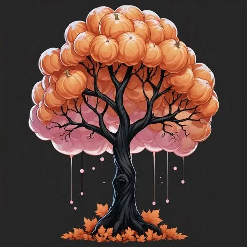 autumn tree,tangerine tree,autumn cupcake,persimmon tree,autumn icon,pumpkin autumn,Illustration,Abstract Fantasy,Abstract Fantasy 11