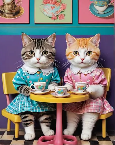 tea party cat,vintage cats,cat's cafe,cat coffee,tea party,teatime,cat drinking tea,tea time,cups of coffee,tea cups,oktoberfest cats,cat lovers,afternoon tea,two cats,vintage boy and girl,sewing pattern girls,high tea,teacup,felines,vintage china,Photography,Documentary Photography,Documentary Photography 13