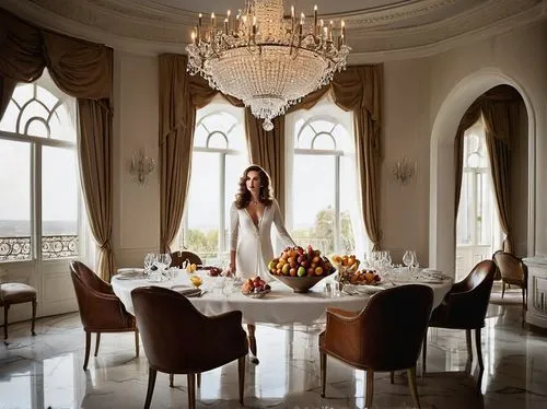 breakfast room,dining room,dining table,table setting,dining room table,dining,baccarat,breakfast table,kartell,emirates palace hotel,chandelier,centrepiece,tablescape,opulent,opulently,chandeliers,opulence,fine dining restaurant,claridge,ornate room,Illustration,Realistic Fantasy,Realistic Fantasy 40