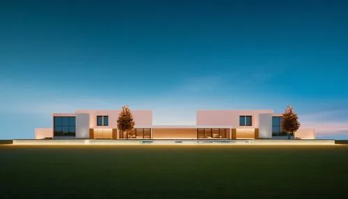 glass bricks concrete  garden trees pool wood park landscape sunlight blue sky night view Spotlights night view summer manoir villa ,the house is lighted at night on a green lawn,dunes house,amanresor