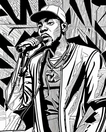 young black man doing a rap show,kendrick lamar,vector illustration,hip-hop,hip hop music,hiphop,hip hop,rapper,rap,vector art,coloring page,rapping,vector graphic,orator,ice cube,hand-drawn illustrat