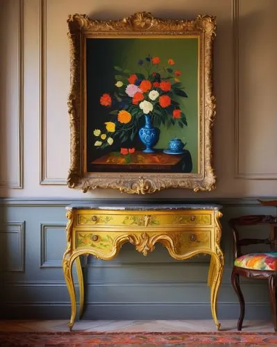 flower painting,floral chair,decorative art,quince decorative,still life of spring,floral composition,decorative frame,floral frame,floral and bird frame,antique furniture,antique table,paintings,meticulous painting,interior decor,fiori,flower vase,sitting room,danish room,danish furniture,floral arrangement,Art,Artistic Painting,Artistic Painting 40