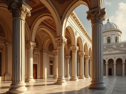 archly,borromini,columns,neoclassical,pillars,colonnades,cloistered,marble palace,lateran,western architecture,sapienza,arcaded,3d rendering,patriarchate,archs,europe palace,archways,columned,render,pilasters,Photography,General,Realistic