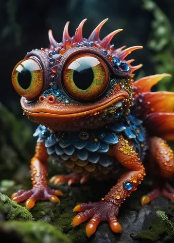 frog figure,jazz frog garden ornament,painted dragon,fire-bellied toad,oriental fire-bellied toad,coral finger frog,malagasy taggecko,chondro,scrap sculpture,fractalius,water frog,frog king,amphibian,beaked toad,ori-pei,poison dart frog,forest dragon,kawaii frog,cuthulu,water creature,Illustration,Realistic Fantasy,Realistic Fantasy 05