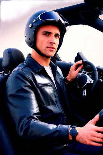 Sports car, male driver, 30s, short hair, sunglasses, casual wear, leather seat, steering wheel, dashboard, speedometer, GPS navigation, racing helmet, intense facial expression, gripping hands, dynam