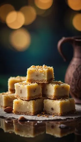 caramel shortbread,besan barfi,turrón,shortbread,irish potato candy,mystic light food photography,diwali sweets,dulce de leche,parmigiano-reggiano,baklava,zwiebelkuchen,south asian sweets,indian sweets,cream slices,halva,cheese cubes,almond tiles,food photography,rasgula,custard tart,Photography,General,Cinematic