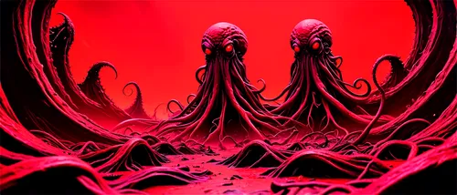 three-lobed slime,tentacles,tentacle,cnidarian,panoramical,krill,neon ghosts,polyp,molten,defense,parasite,ristras,cleanup,slimy,giant squid,red,strozzapreti,portal,red matrix,nematode,Illustration,Realistic Fantasy,Realistic Fantasy 47