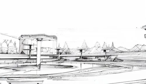 artificial island,concept art,industrial landscape,concrete plant,transport hub,kirrarchitecture,futuristic architecture,landscape plan,industrial area,aqua studio,futuristic landscape,urban design,hydropower plant,autostadt wolfsburg,archidaily,development concept,ship yard,technical drawing,camera illustration,highway roundabout,Design Sketch,Design Sketch,Pencil Line Art