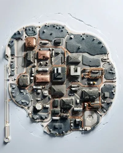 there is an art project made from many objects,circuit board,transistors,microelectromechanical,lab mouse top view,microstrip,circuitry,Photography,General,Sci-Fi