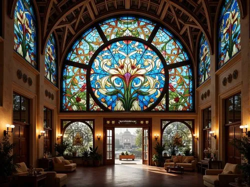 stained glass windows,stained glass,stained glass window,art nouveau frame,art nouveau frames,conservatory,lobby,interior view,stained glass pattern,biltmore,foyer,orangery,entrance hall,leaded glass window,hotel hall,interior,the interior,gaylord palms hotel,mosaic glass,atrium