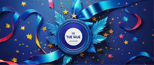 achievement icon, true blue, vibrant colors, metallic texture, 3D effect, embossed text, glowing edges, holographic elements, ribbon banner, laurel wreath, starburst background, high contrast, dynamic