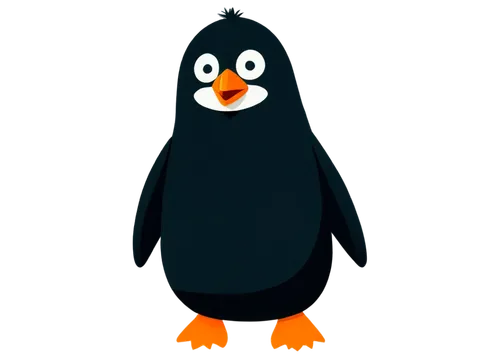 penguin logo, cartoon penguin, black and white feathers, orange beak, cute eyes, rounded belly, standing posture, front view, simple background, 2D illustration, bold lines, bright colors, soft shadin