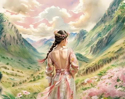 diaochan,landscape background,spring background,springtime background,watercolor background,japanese sakura background