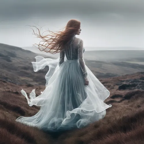 conceptual photography,celtic woman,mystical portrait of a girl,girl in a long dress,little girl in wind,photomanipulation,photo manipulation,whirling,faery,celtic queen,the wind from the sea,the enchantress,gracefulness,winds,faerie,transience,sleepwalker,fantasy picture,girl walking away,dead bride,Photography,Artistic Photography,Artistic Photography 07