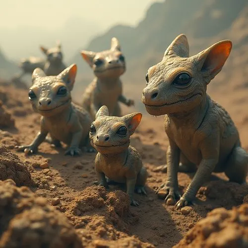 外星球上的一群動物型態外星生物,外星生物,metazoans,aardvarks,palmice,sand fox,chihuahuas,kobolds,Photography,General,Realistic