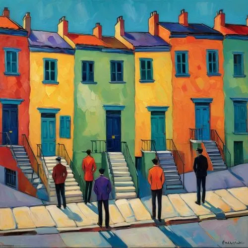 montmartre,row houses,martre,rowhouses,dubliners,rowhouse,esquina,tenements,burano,maisonneuve,louvois,fauvist,mostovoy,pallant,row of houses,montrealers,street scene,faneuil,mousseau,marseilles,Conceptual Art,Oil color,Oil Color 25