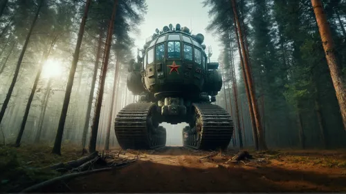 forest, dirt, fallen trees,mining excavator,mecha,mech,tank ship,russian tank,excavator,digital compositing,photo manipulation,logging truck,germany forest,military robot,photomanipulation,forest beet