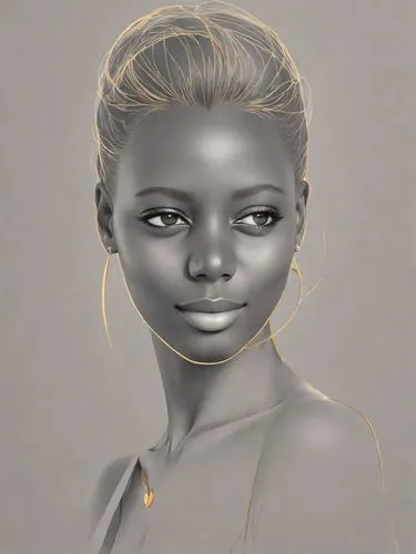 one line art, 3 tones of color, bege golden and grey,a portrait of a woman wearing golden hoop earrings,ororo,digital painting,byanyima,danai,girl portrait,maliana,goude,digital art,sculpt,kunbi,nubia