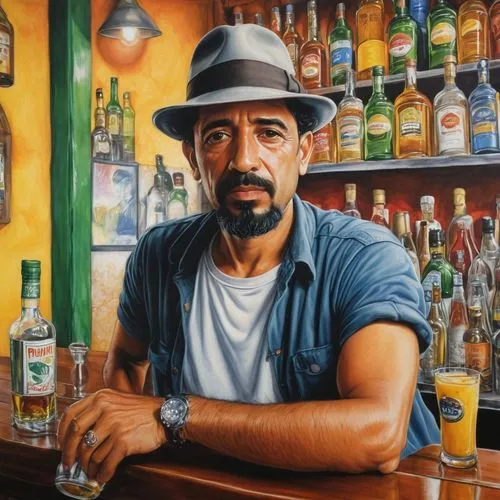 bartender,unique bar,barman,oil on canvas,rio serrano,fidel alejandro castro ruz,panamanian balboa,cholado,rosa cantina,alejandro vergara blanco,heineken1,artist portrait,cuba libre,man portraits,liquor bar,cimarrón uruguayo,oil painting on canvas,gentleman icons,cointreau,negroni,Art,Classical Oil Painting,Classical Oil Painting 34