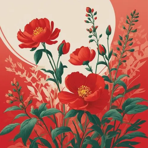 red flowers,rose flower illustration,red flower,red ranunculus,flower illustration,retro flowers,red orange flowers,flowers png,red blooms,red carnations,vintage flowers,poppy red,on a red background,red carnation,orange red flowers,klatschmohn,illustration of the flowers,red poppies,floral background,flower and bird illustration,Art,Classical Oil Painting,Classical Oil Painting 15