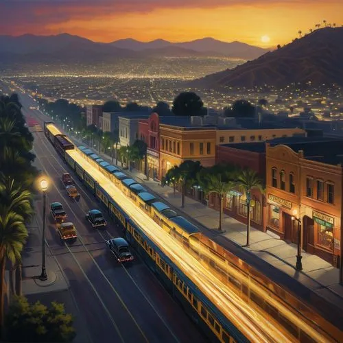 surfliner,caltrain,burbank,hollywood metro station,metrolink,light rail train,lacmta,light rail,sylmar,altadena,railtours,citiseconline,glendale,cahuenga,amtrak,streetcars,rail traffic,pasadena,electric train,hollywoodland,Illustration,Realistic Fantasy,Realistic Fantasy 44