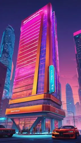 cybercity,cybertown,cyberport,colorful city,megacorporations,largest hotel in dubai,futuristic landscape,guangzhou,harbour city,megapolis,futuristic architecture,fantasy city,vdara,hkmiami,hotel riviera,neon arrows,cotai,business district,lexcorp,supercasino,Illustration,Vector,Vector 19