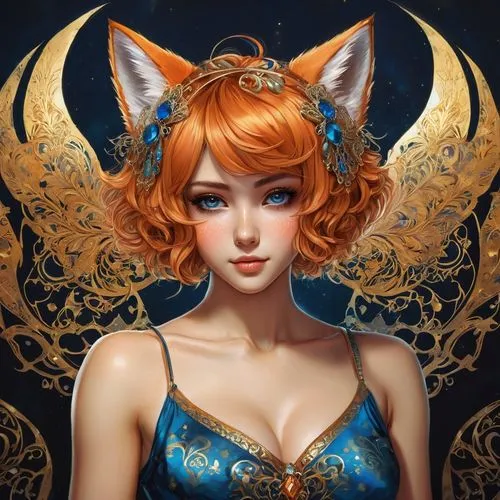 nami,kitsune,fantasy portrait,carmela,triss,vixen,orange tabby,orange tabby cat,morgana,celica,chengjie,zire,lohse,tiger lily,fireheart,tera,miqati,bastet,cat ears,fae,Illustration,Realistic Fantasy,Realistic Fantasy 34