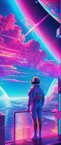 vapor,space,futuristic landscape,80s,out space,scifi,space port,futuristic,aesthetic,80's design,astronaut,ultraviolet,cyberspace,vast,space art,cosmos,retro background,travelers,horizon,space station,Conceptual Art,Sci-Fi,Sci-Fi 28