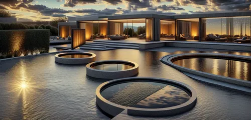 infinity swimming pool,roof top pool,futuristic architecture,luxury property,roof landscape,jewelry（architecture）,fire pit,swim ring,landscape design sydney,3d rendering,futuristic landscape,outdoor pool,luxury real estate,floating stage,floating huts,dug-out pool,reflecting pool,luxury bathroom,luxury home,firepit