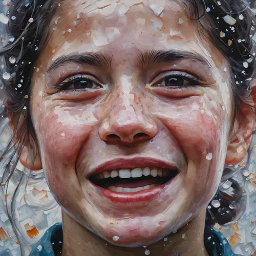 a girl's smile,girl with speech bubble,girl washes the car,girl portrait,girl with bread-and-butter,oil painting on canvas,mystical portrait of a girl,young girl,girl with cereal bowl,the girl's face,little girl in wind,chalk drawing,shower of sparks,girl in flowers,child portrait,girl with cloth,portrait of a girl,soap bubbles,oil painting,water splashes,Conceptual Art,Oil color,Oil Color 05