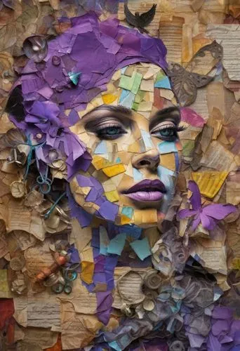torn paper,paper art,fragmented,recycled paper,woman's face,cardboard background,seni,graffiti art,viveros,pacitti,rone,mixed media,chipboard,woman face,fragmenting,mosaica,papier,dussel,chevrier,deconstructing