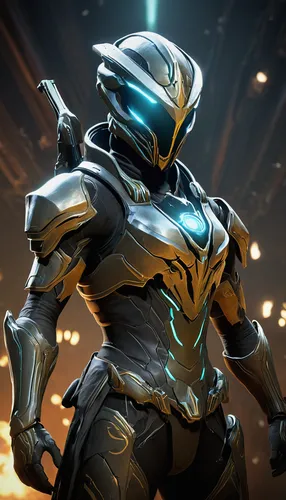 Warframe, free-to-play, online multiplayer, third-person shooter, sci-fi theme, futuristic armor, Tenno warrior, agile movement, space ninja, cooperative missions, PvE, PvP, modular weapons, customiza