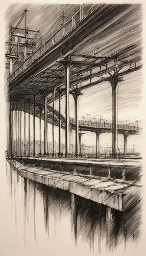 trainshed,saltburn pier,princes pier,railyards,metra,wharf,pier 14,pier,old pier,railroad station,linthouse,the pier,east pier,wooden pier,muelle,industrial tubes,cromer pier,hudson yard,railroad bridge,sweeping viaduct,Illustration,Black and White,Black and White 35