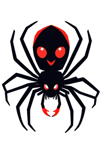 Spider, outline drawing, cartoon style, black lines, simple body, eight legs, big eyes, red spots, web pattern, subtle shading, soft gradient, flat color, 2D illustration, low poly, minimalist design.