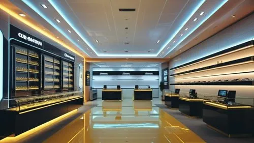 an empty and clean looking store with black and white lights,gold bar shop,rotana,gold shop,jewelry store,search interior solutions,showrooms,Photography,General,Sci-Fi