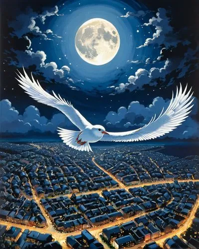 night bird,dove of peace,nacht,vuelo,luigia,birds of prey-night,aguiluz,volare,nocturnal bird,tsuru,seregil,nightflight,doves of peace,palmanova,montgolfiade,constellation swan,night scene,bird illustration,ratri,lazio,Illustration,Japanese style,Japanese Style 05