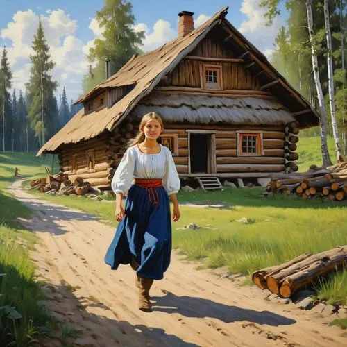 kolonics,russian folk style,heidi country,girl with bread-and-butter,kalinka,homesteader,nikolsk,homesteaders,vasilisa,country dress,narodnaya,ulitsa,countrywoman,village scene,mountain village,farmer in the woods,lobanov,wooden houses,townsfolk,alpine village,Photography,General,Realistic