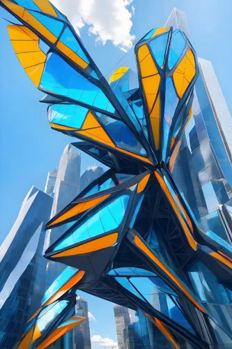 futuristic architecture,glass yard ornament,glass facade,glass building,glass wing butterfly,glass wings,steel sculpture,shard of glass,glass facades,glass blocks,futuristic art museum,gradient mesh,c