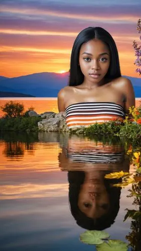 lakeisha,reflection in water,reflections in water,girl on the river,kamaliyah,water reflection